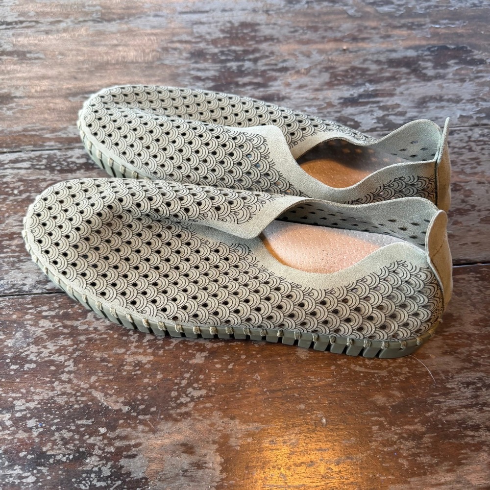 Ilse Jacobsen Tulip 139 Army Green Laser Cut Scallop Slip On Flats Shoes 39
